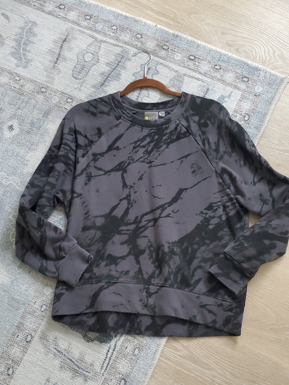 Zella Gray Black Tie-dye 100% Cotton Sweatshirt SzM